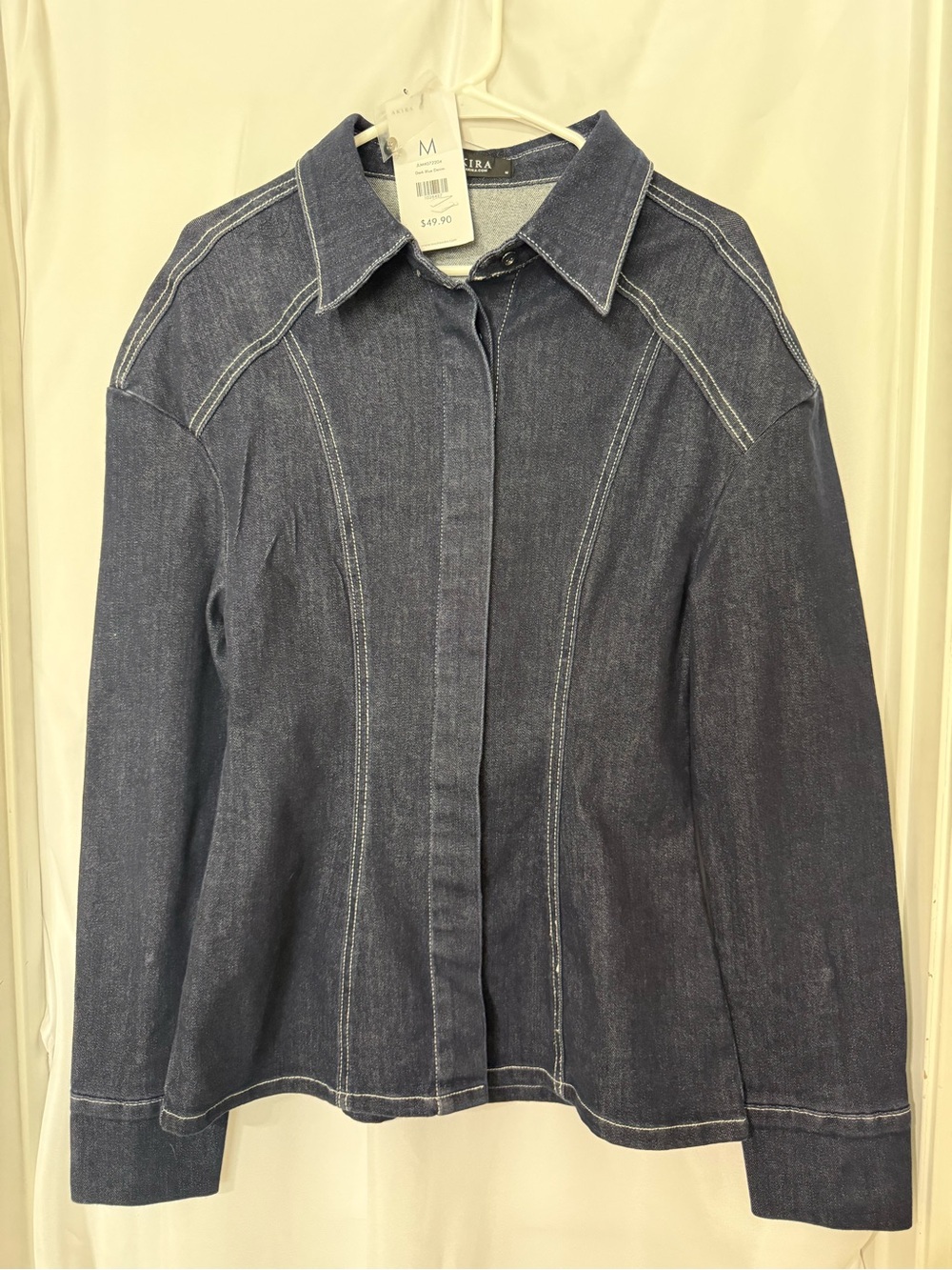 AKIRA Dark Blue Denim Top with White Topstitching